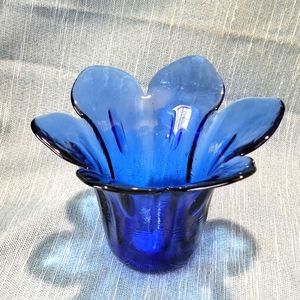 Tulip Flower Cobalt Blue Made in Spain Candle holder or vase 5" h by 6.25" w